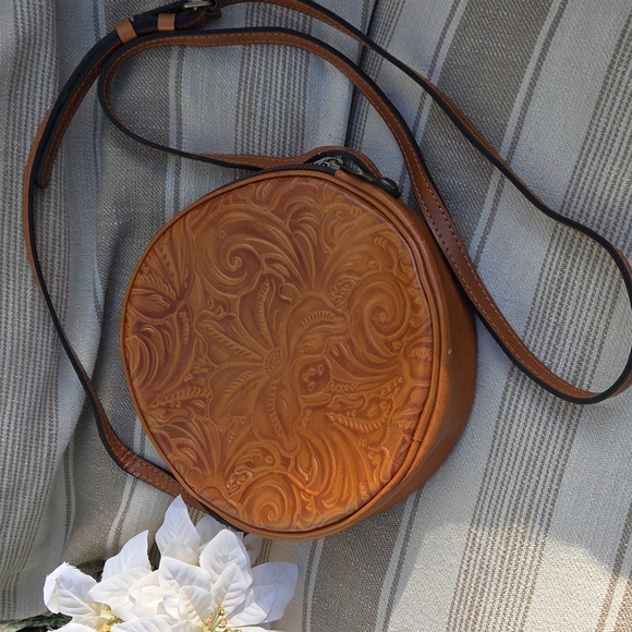 Patricia Nash Brown Leather Embossed Circle Crossbody Bag - Picture 5 of 5